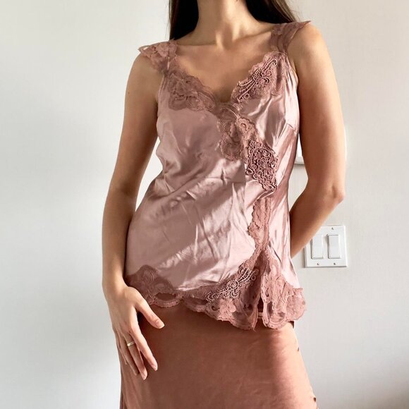 100% silk blush pink lace embroidered babydoll slip | Size M - Picture 1 of 7